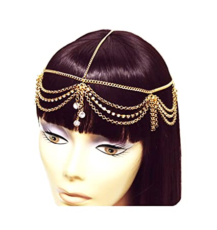 Gold Tone Womens Rhinestone Accent Draped Head Chain Jewelry IHC1030G