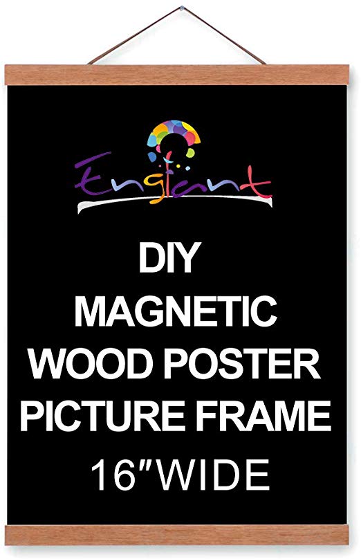 Magnetic Poster Hanger Frame, DIY Lightweight Wooden Picture Frame Hanger with Strong Magnet for Hanging Poster, Map, Photos, Paper Print, Oil Painting and Canvas Print Artwork, Easy to Operate 16 in