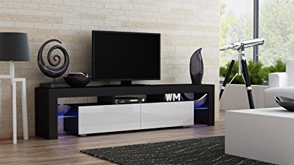 TV Stand MILANO 200 Black Body / Modern LED TV Cabinet / Living Room Furniture / Tv Cabinet fit for up to 90-inch TV screens / High Capacity Tv Console for Modern Living Room (Black & White)