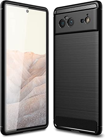 Google Pixel 6 Case, Cruzerlite Carbon Fiber Texture Design Cover Shock Absorption Google Pixel 6 Case for Google Pixel 6 (2021) (Black)