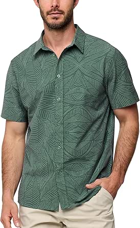 INTO THE AM Mens Casual Button Down Shirts - Short Sleeve Summer Beach Hawaiian Tropical Vacation Shirt Relaxed Button Up