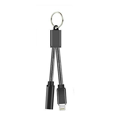 KUPX Key Chain Braided Lightning to 3.5 mm Headphone Jack Adapter,iPhone 7 Headphone Jack Audio Adapter converter (ios 10.3) black