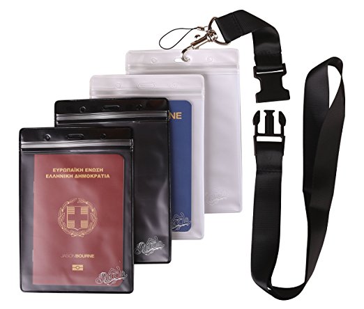 Rocclo Traveler Waterproof Passport Holder One Black Lanyard with 4 Zip Lock PVC Double-Side