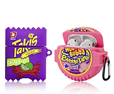 [2Pack] Airpods 2&1 Case, Soft Silicone Takis Potato Chips Bubba Candy Case, 3D Cute Funny Fun Cartoon Kawaii Food Fashion AirPod Cover with Keychain, Airpod Skin Accessories for Kids Teens Boys Girls