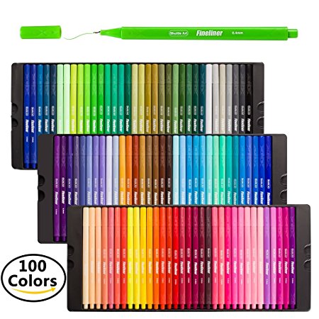 Shuttle Art Fineliner Color Pen Set,100 Colors 0.4mm Fine Line Drawing Pen Fine Point Markers Perfect for Adult Coloring Books and Bullet Journal Art Projects