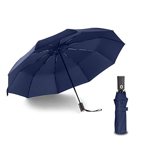 Bodyguard Newest 10 Ribs Travel Umbrella Golf Umbrella ,Best Compact Auto Open Close - 210T Finest Reinforced Windproof Umbrella,Foldable & Portable - Ultra Comfort Handle - Gift Box(Blue)