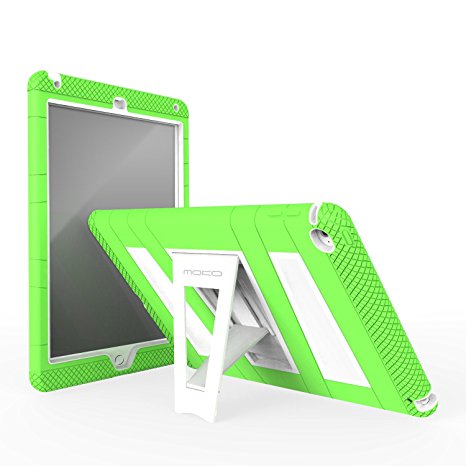 MoKo iPad Air 2 Case - [Kickstand] Durable Hybrid Silicone   Hard Polycarbonate Kid Proof Extreme Duty [Shock-Absorption] with Foldable Stand Protective Cover for Apple iPad 6 9.7 Inch Tablet, GREEN