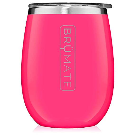 BrüMate Uncork'd XL 14oz Wine Glass Tumbler With Splash-proof Lid - Made With Vacuum Insulated Stainless Steel (Neon Pink)