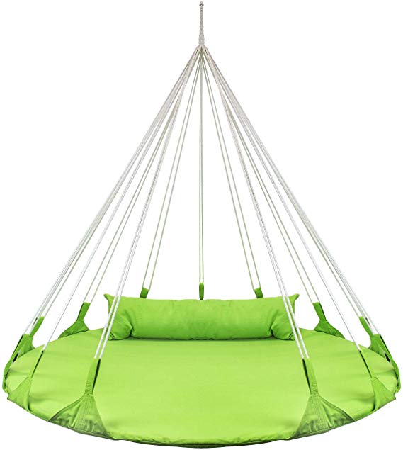 Sorbus Hanging Swing Nest with Pillow, Double Hammock Daybed Saucer Style Lounger Swing, 264 Pound Capacity, for Indoor/Outdoor Use (Swing Nest - Green)