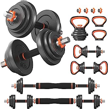 FEIERDUN Adjustable Dumbbells, 40lbs Free Weights Set with Barbell Connector,4 in1 Dumbbells Set with Anti-Slip Alloy Steel Handle, Suitable for Men and Women Workout Fitness