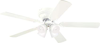 Westinghouse Lighting 7871500 Contempra IV Four-Light 52-Inch Five-Blade Indoor Ceiling Fan, White with Frosted Ribbed-Glass Shades