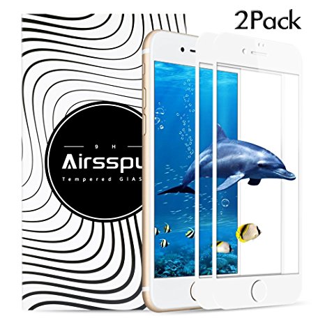iPhone 7 Screen Protector,Airsspu Tempered Glass 3D Touch Compatible,9H Hardness,Bubble Free (2Pack White)
