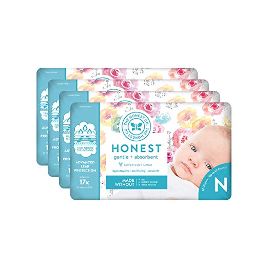 The Honest Company Baby Diapers with TrueAbsorb Technology, Rose Blossom, Size 0 Newborn, 128 Count