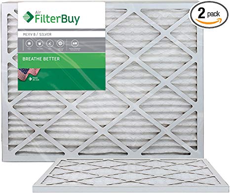 FilterBuy 24x36x1 MERV 8 Pleated AC Furnace Air Filter, (Pack of 2 Filters), 24x36x1 – Silver