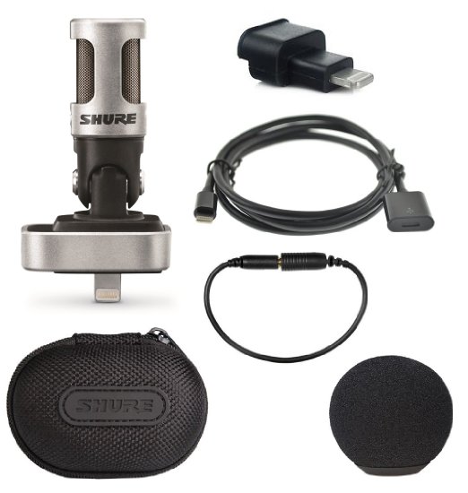 Shure MV88 iOS Digital Stereo Condenser Microphone - With Lightning Case Extension Adapter & Extension Cable