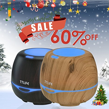 TTLIFE 300ml Essential Oil Aroma Diffuser,Wood Grain Ultrasonic Cool Mist Humidifier with 7 Color LED Lights Waterless Auto Shut-off For Office Home Bedroom & Living Room Features: (light)