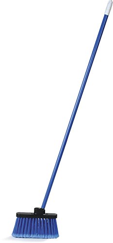 Carlisle 3686314 Duo-Sweep Wide Light Industrial Lobby Broom, Flagged With Blue Metal Threaded Handle, Blue