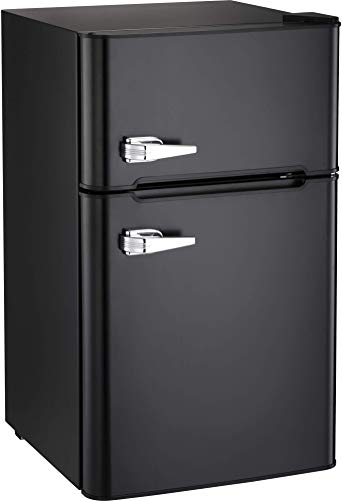 Kismile Free-standing Upright Refrigerator, Built-in Compact Fridge, 3.3 Cu.ft Portable Double-door Freezer with Removable shelves, for Dorm/Apartment/Hotel/Office/Home/RV (Black, 3.3 Cu.ft)