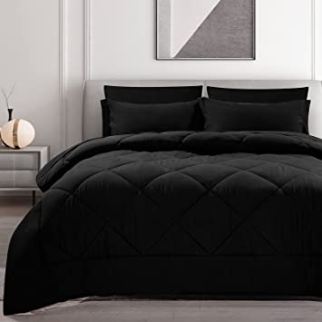 CozyLux King Comforter Set with Sheets 7 Pieces Bed in a Bag Black All Season Bedding Sets with Comforter, Pillow Shams, Flat Sheet, Fitted Sheet and Pillowcases