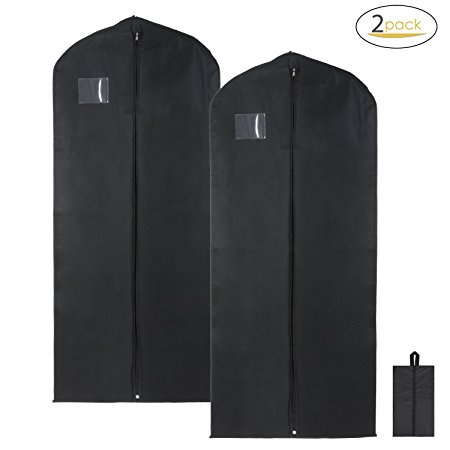 Magicfly Garment Bags with Shoe Bag, Premium Quality 54 Inch Breathable Dress/Suit Covers with Clear Window, Full Zipper Suit Bag for Suit Carriers, Dresses, Storage or Travel, Pack of 2, (Black)