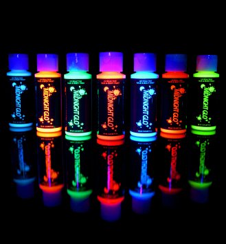 UV Neon Face & Body Paint Glow Kit (7 Bottles 2 oz. Each) Top Rated Blacklight Reactive Fluorescent Paint - Safe, Washes Off Skin, Non-Toxic, Midnight Glo
