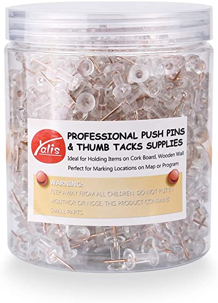 Yalis Push Pins 600 Count, Standard Rose Gold Pins Clear Thumb Tacks Steel Point and Clear Plastic Head (Rose Gold)