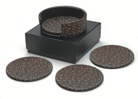 Diamondspun Premium Coaster Set - 4 Absorbent Coasters, Holder, and Foam Padded Storage Box (Brown)