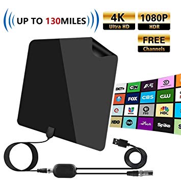 Willtech TV Antenna, 130 Mile Indoor Digital HDTV Antenna, 4K 1080P HD VHF UHF Support and Higher Range TV Antenna with Signal Amplifier Amplifier, 16 ft Coaxial Cable