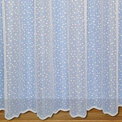 John Aird Oban Soft Feel White Net Curtain With Stripe Dot Design (Drop: 36" (91cm))