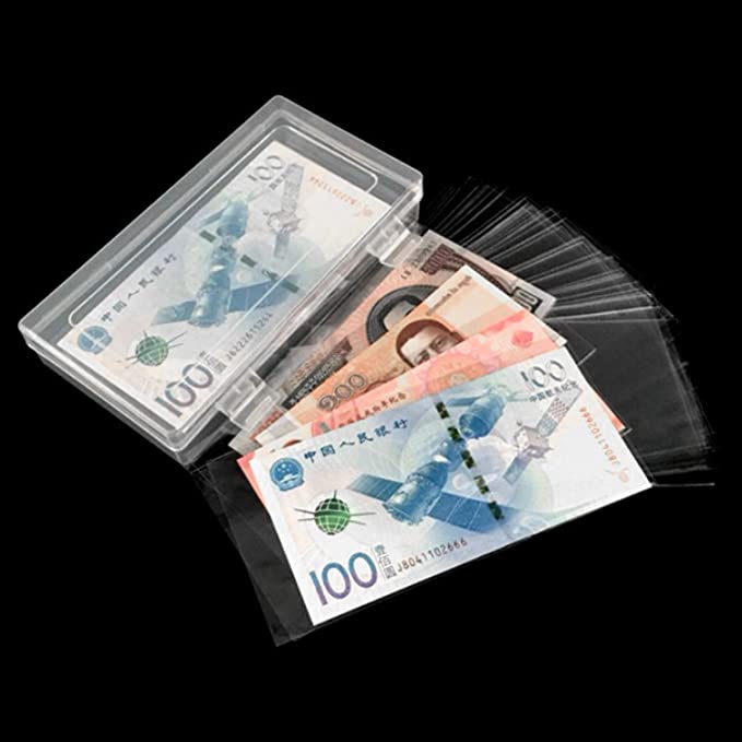 100pcs Paper Money Album Banknotes Currency Collection Sleeves Protector Bag with Storage Box Kangkangk