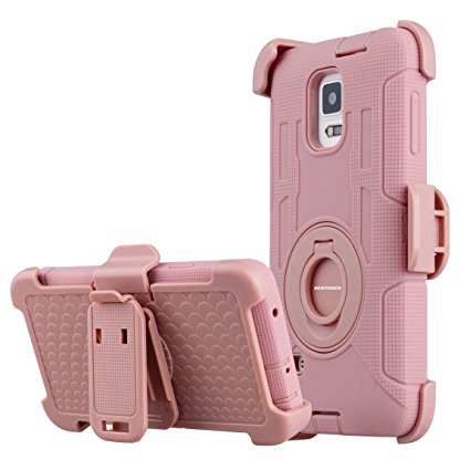 Note 4 Case, Galaxy Note 4 Case, BENTOBEN Shockproof Heavy Duty Protection Hybrid Rugged Samsung Galaxy Note 4 Case Rubber Built-in Rotating Kickstand Belt Swivel Clip Holster Note 4 Case, Rose Gold