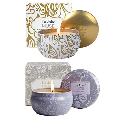 LA JOLIE MUSE Scented Candles Gift Set 2, Blue Lotus & Vanilla Coconut, Aromatherapy Natural Soy Wax, 6.5oz Each