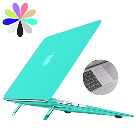 Macbook Air 13 Case with Fold Stand, Bidear [Cooling Pad Series] Soft Plastic Matte Laptop Cover Case & Transparent Keyboard Cover for Apple Macbook Air 13 Inch -Model: A1369/A1466 (Turquoise)
