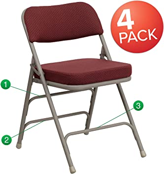 Flash Furniture 4 Pk. HERCULES Series Premium Curved Triple Braced & Double Hinged Burgundy Fabric Metal Folding Chair