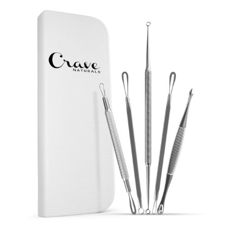Comedone Extractor for Blackhead and Blemish - Esthetician Approved Pimple and Whitehead Facial Acne Tools - Set of 5 with Case
