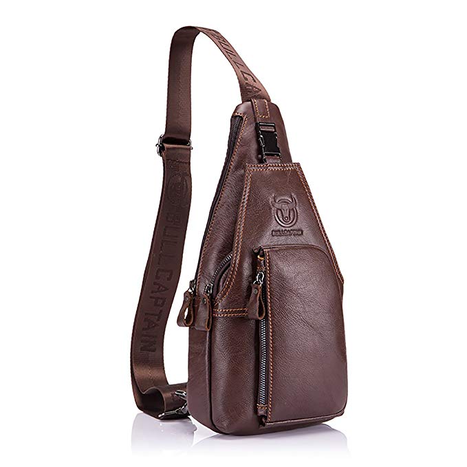 Men Sling Bags, Charminer Genuine Leather Crossbody Shoulder Chest Bag Business Casual Backpack Outdoor Travel Daypack