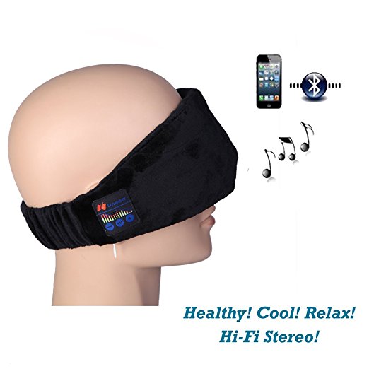 DOLIROX® Wireless Bluetooth Velvet Eye Patch Music Eye Mark Hands-free Phone Call Answer Ears-free Eyeshade for Sleeping with Speaker and Mic (Black C)