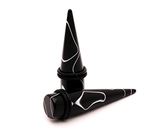 Black Marble Acrylic Tapers - 2g - 6mm - Sold As a Pair