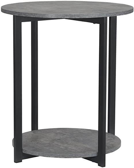 Household Essentials Wooden Side End Table with Storage Shelf | Slate Faux Concrete, Grey