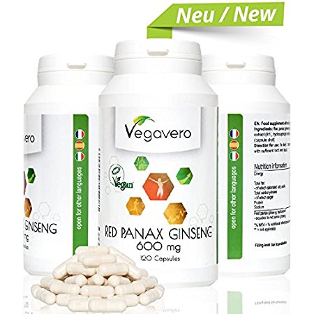 NEW: Korean (Panax) Ginseng | 4800 mg (8:1 Extract), 120 Capsules | &gt;20% Ginsenosides | Vegan & Vegetarian by Vegavero