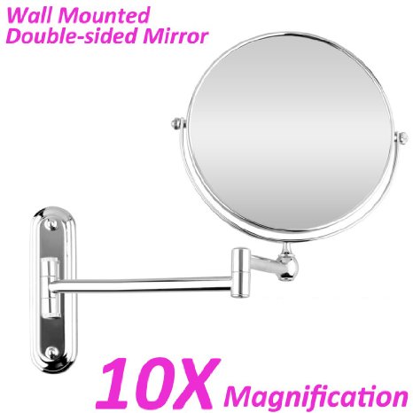 BTSKY™ Chrome Finish ,360 Degree, 12-Inch Extension, 8-inch Two-Sided Swivel Wall Mounted Mirror, Extending Folding Bathroom Shaving Cosmetic Make Up Mirror (10X Magnification)
