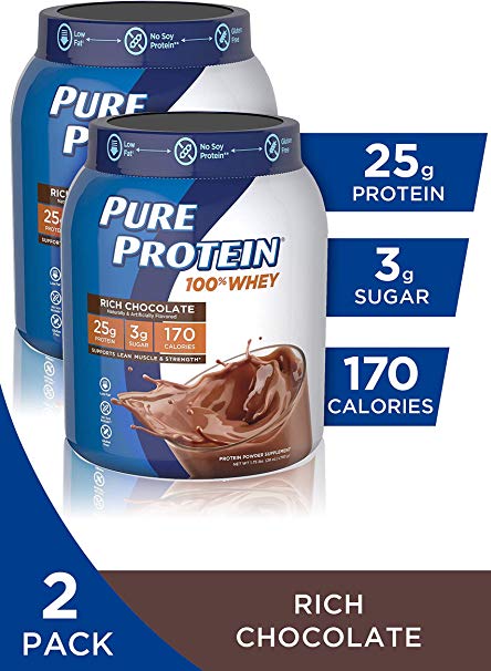 Pure Protein Powder, Natural Whey Protein, Low Sugar, Gluten Free, Rich Chocolate, 1.75 lbs, 2 Pack