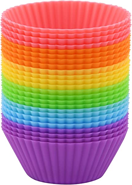 MIREN Reusable and Non-Stick Mini Silicone Baking Cups/Muffin Cup Molds/Mini Chocolate Holders/Truffle Cups -24 Pack-6 Vibrant Colors Round