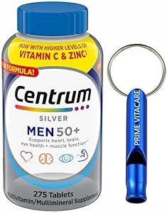 Centrum Silver Men Multivitamin for Mens 50 Plus, Multivitamin Supplement with Vitamin D3, B Vitamins, 275 Tablets   with Emergency Whistle Keychain for Ourdoor