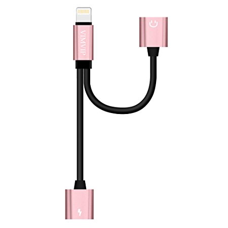 VIMVIP Lightning to Lightning Female Headphone Jack Audio Adapter Converter Calling Function Volume Control with Lightning 8Pin Female Extension Charger Port Cable for iPhone 7 iPhone 7 Plus IOS 10.3 (Rose Gold)