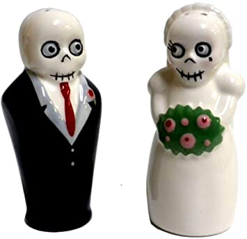 Newlydeads Skeleton Bride and Groom Ceramic Salt and Pepper Shakers Set S&P