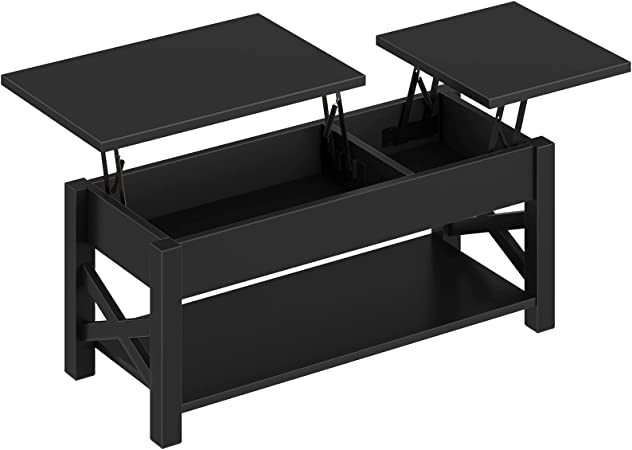 Rolanstar Lift Top Coffee Table with Hidden Compartment, 47.2 Inch 2 Way Lift Top Coffee Table, Rising Tabletop with Open Shelf, Central with Two-Way Lift Tabletop for Living Room, Black