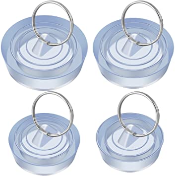 Zonon 4 Pieces Drain Stopper Silica Gel Sink Stopper Drain Plug Sink Stopper Plug Stopper with Hanging Ring for Bathtub, Kitchen and Bathroom, 4 Sizes, Transparent