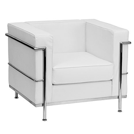 HERCULES Regal Series Contemporary White Leather Chair with Encasing Frame