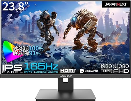 【Amazon.co.jp限定】JAPANNEXT 23.8インチ IPS フルHD(1920x1080)ゲーミングモニター JN-238i165FHDR 1ms(MPRT) 165Hz リフレッシュレート対応 HDMI DP sRGB100% DCI-P3 91%